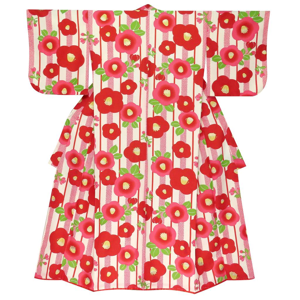 Kimono for size small with [Muromachi-st.] children, girls, 140, pattern, undershirt, junior, undergarment, "Ecru, camellia" JRKM14-531