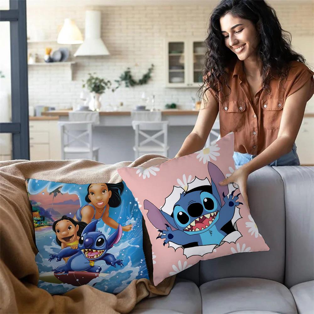 Hot Cartoon Anime S-Stitchs Pillow Covers Cartoon Sofa Decorative Home Double-Sided Printing Short Plush Cute Cushion Cover