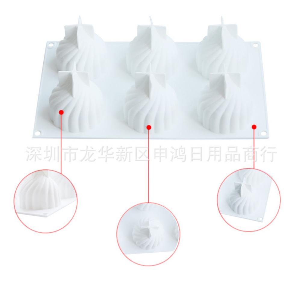 6 with Onion Tip Cyclone Cake Silicone Mold White Mousse