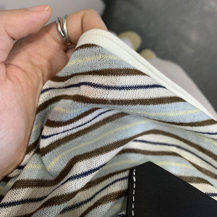 Women's Lazy Style Striped Knit Long-Sleeve T-Shirt - Unique, Pretty Summer/Fall Top with Sun Protection