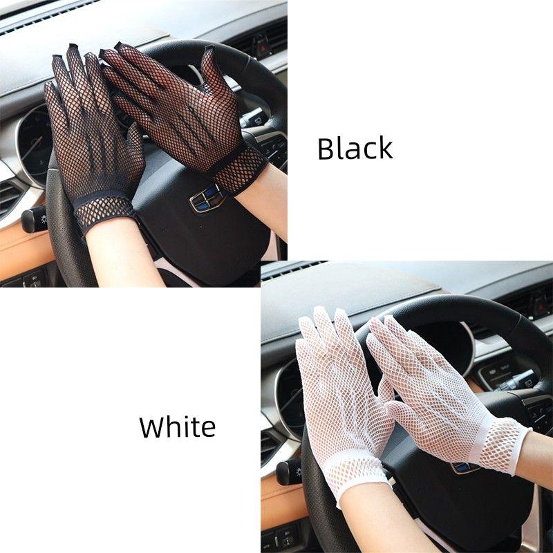 

Summer Mesh Lace Gloves Women s Thin Fishnet 5 Finger Short Elastic Spring and Autumn Sexy Etiquette Gloves Black 1 Double White 1 double