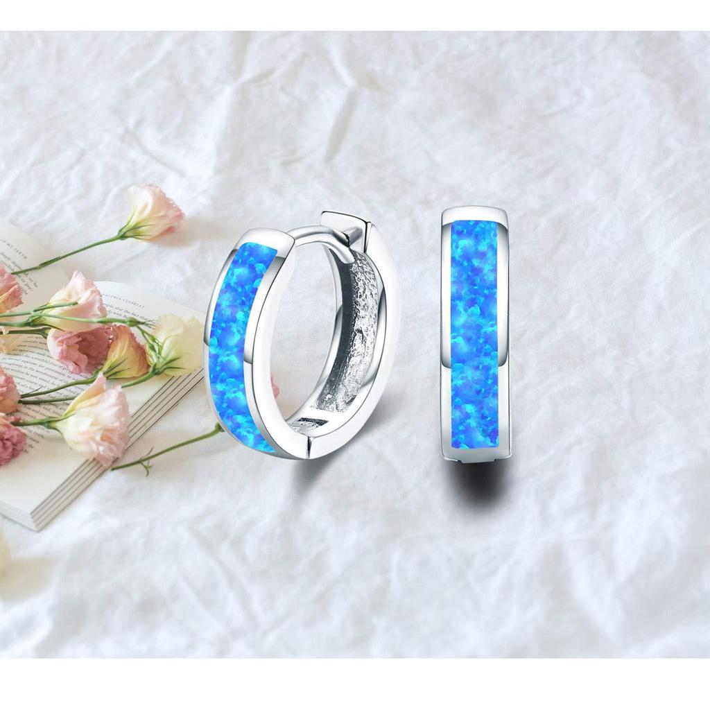 White Gold-Plated Small Opal Hoop Earrings