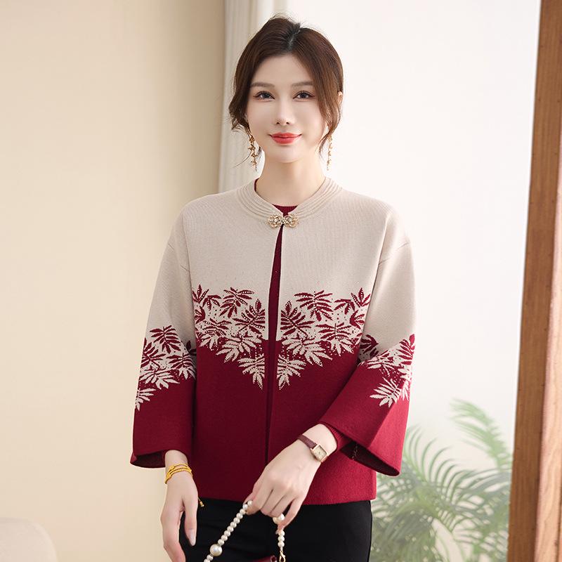 

Mom s Autumn Knit Cardigan & Sweater Set - 2026 New Style for Middle-Aged & Elderly Women XL (for 120-130 lbs) вино красного