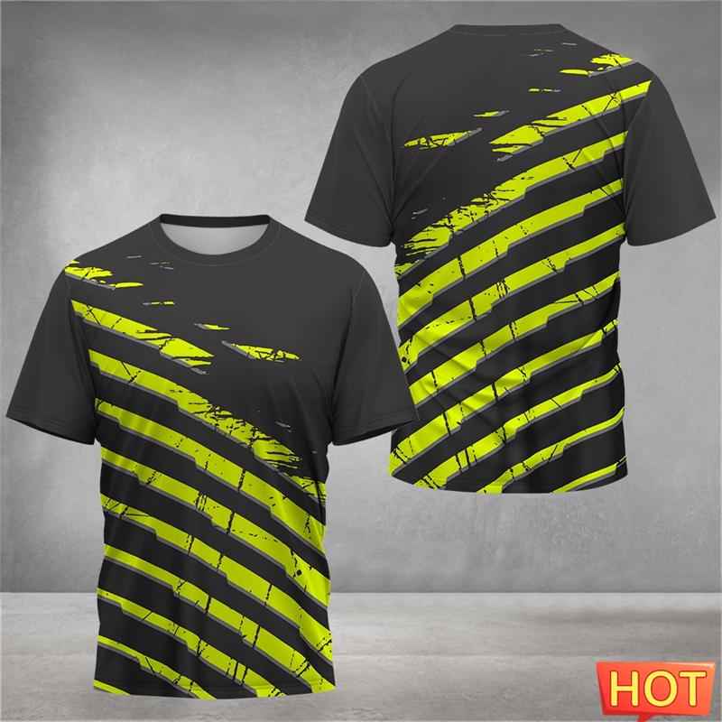 Men s Simple Geometric Pattern Sports 3D Printed T-shirt Summer Fashion Casual Short Sleeve Top Badminton Loose Breathable Casual Shirts XXL