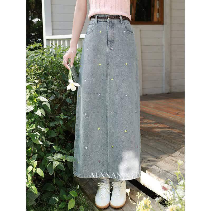 Women s Retro Denim Blue Midi Skirt M