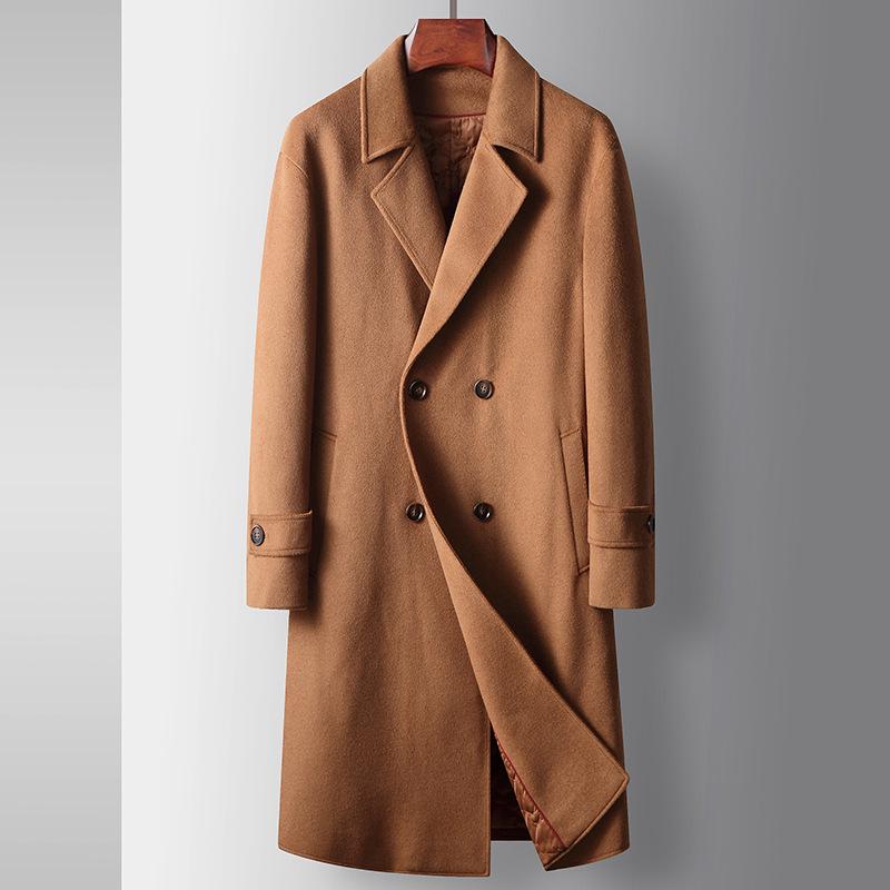 Pánský 2024 dvouřadý prošívaný vlněný větrovka - podzimní/zimní dlouhý business kabát