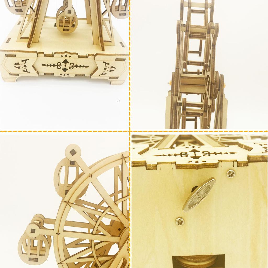 Drewniany Model 3D Puzzle Zestaw do Budowy dla Dorosłych Diabelski Młyn DIY Pudełko Muzyczne Rękodzieło Mechaniczne Puzzle Hobby Prezent dla Mężczyzn i Wieków - Zestaw, Nastolatki,