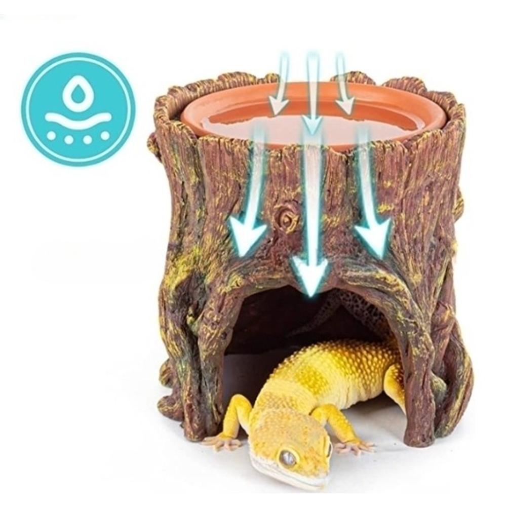 Reptile Cave Moisture Keeping Resin Reptile Hide Cave Garden Stump Decoration Help Shedding For Gecko Reptile
