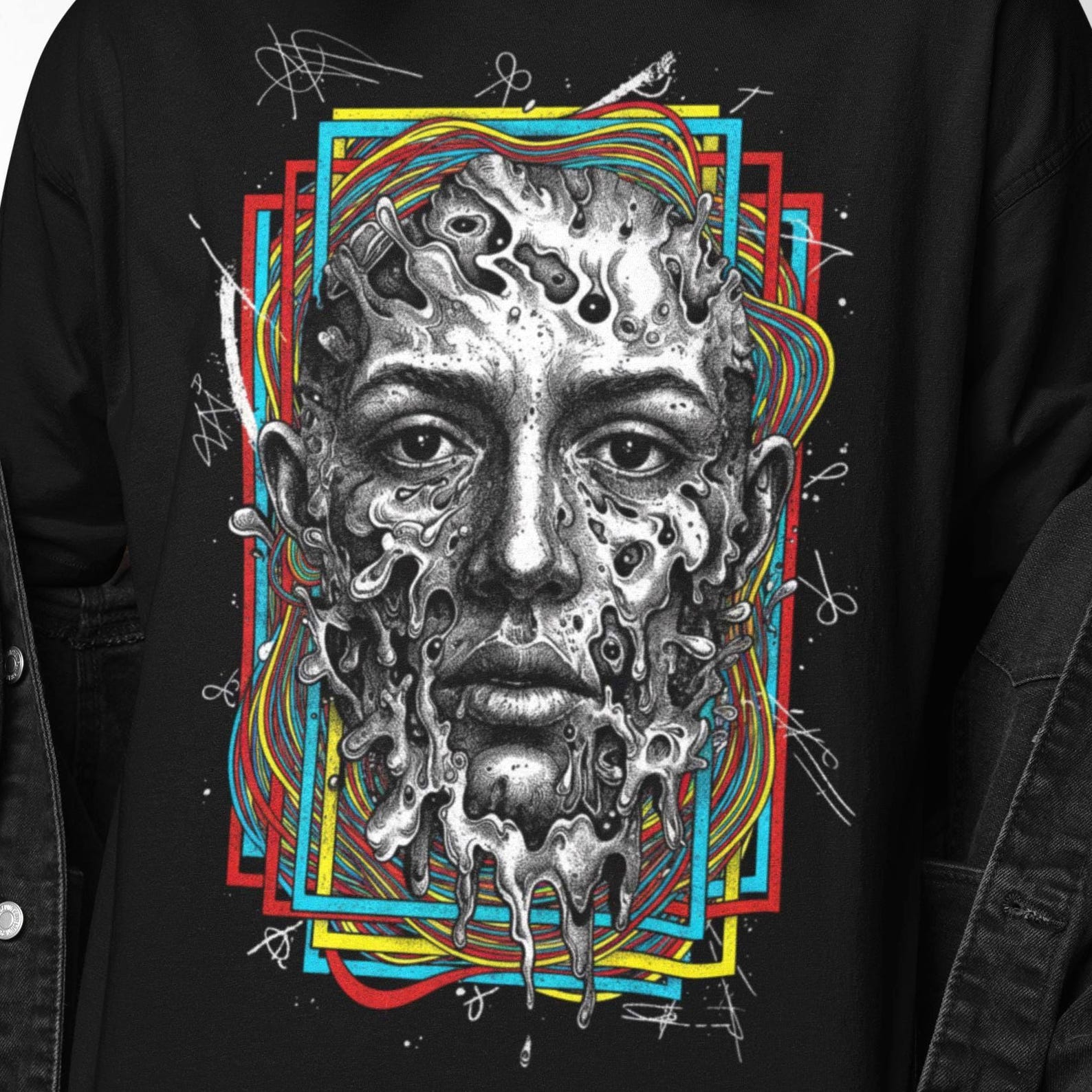 Surreal Abstract Face Shirt | Psychedelic Face Graphic Tee | Trippy Melting Face T-Shirt | Weirdcore Dark Art Tee S