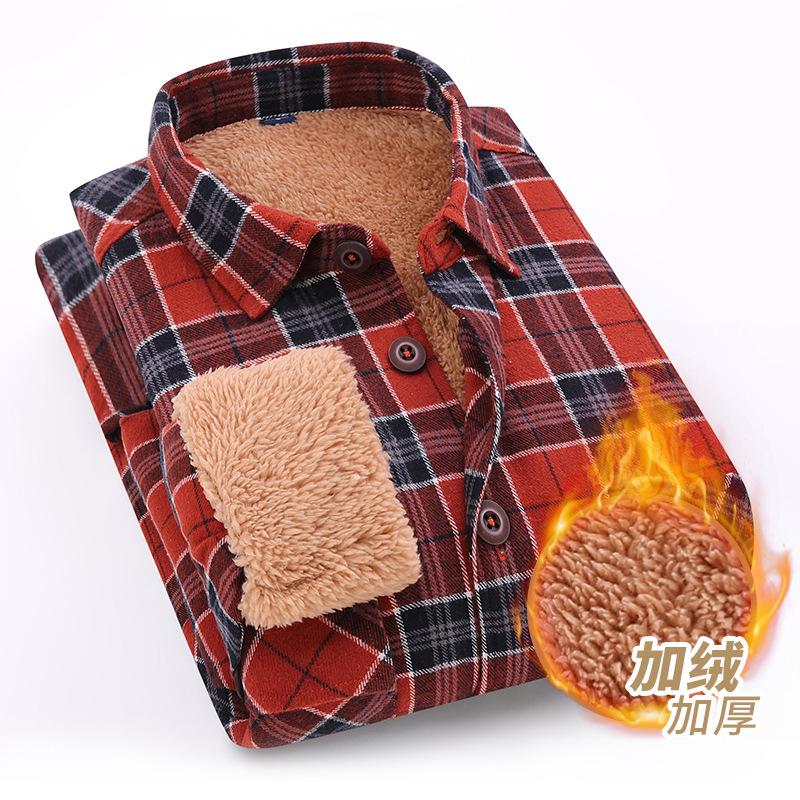 Podzimní/zimní Bavlna Košile Trend Kostkovaná Jehněčí Vlna Zesílená Kostkovaná Teplá Košile pro Muže