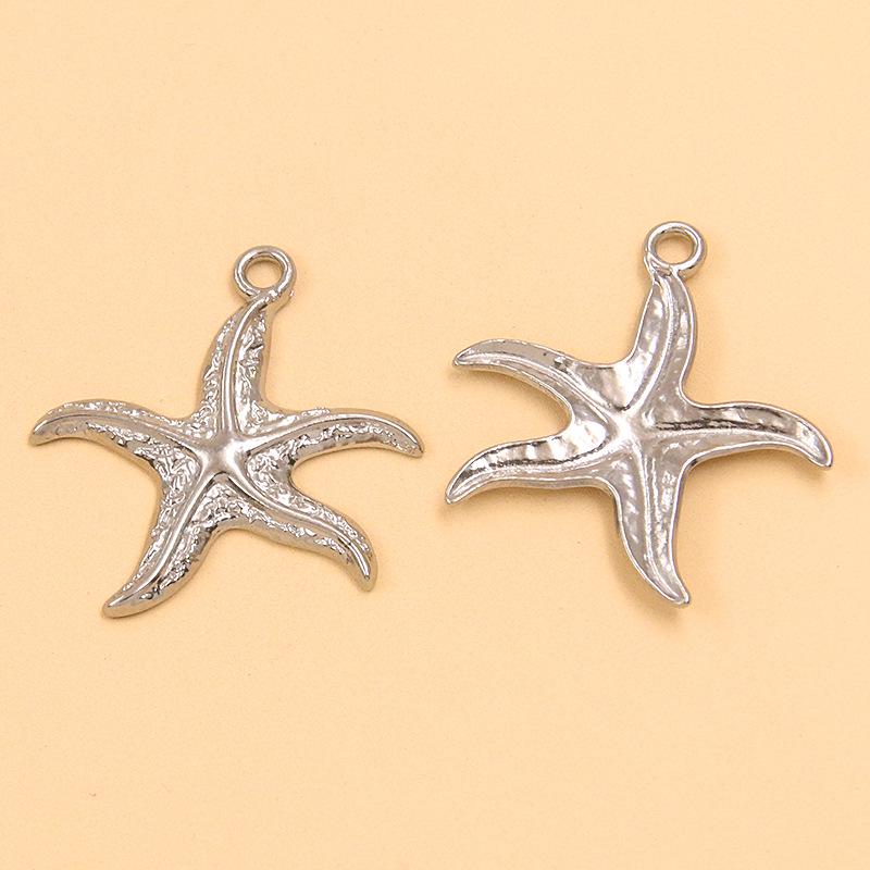 Two-Tone 304 Stainless Steel Starfish Pendant Charm with Gold Electroplating 1 piece