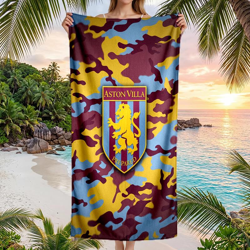 Aston Villa Football Beach Towel Soft Microfiber Summer Towel Quick Dry Absorbent Towel for Beach Swimming Pool Travel