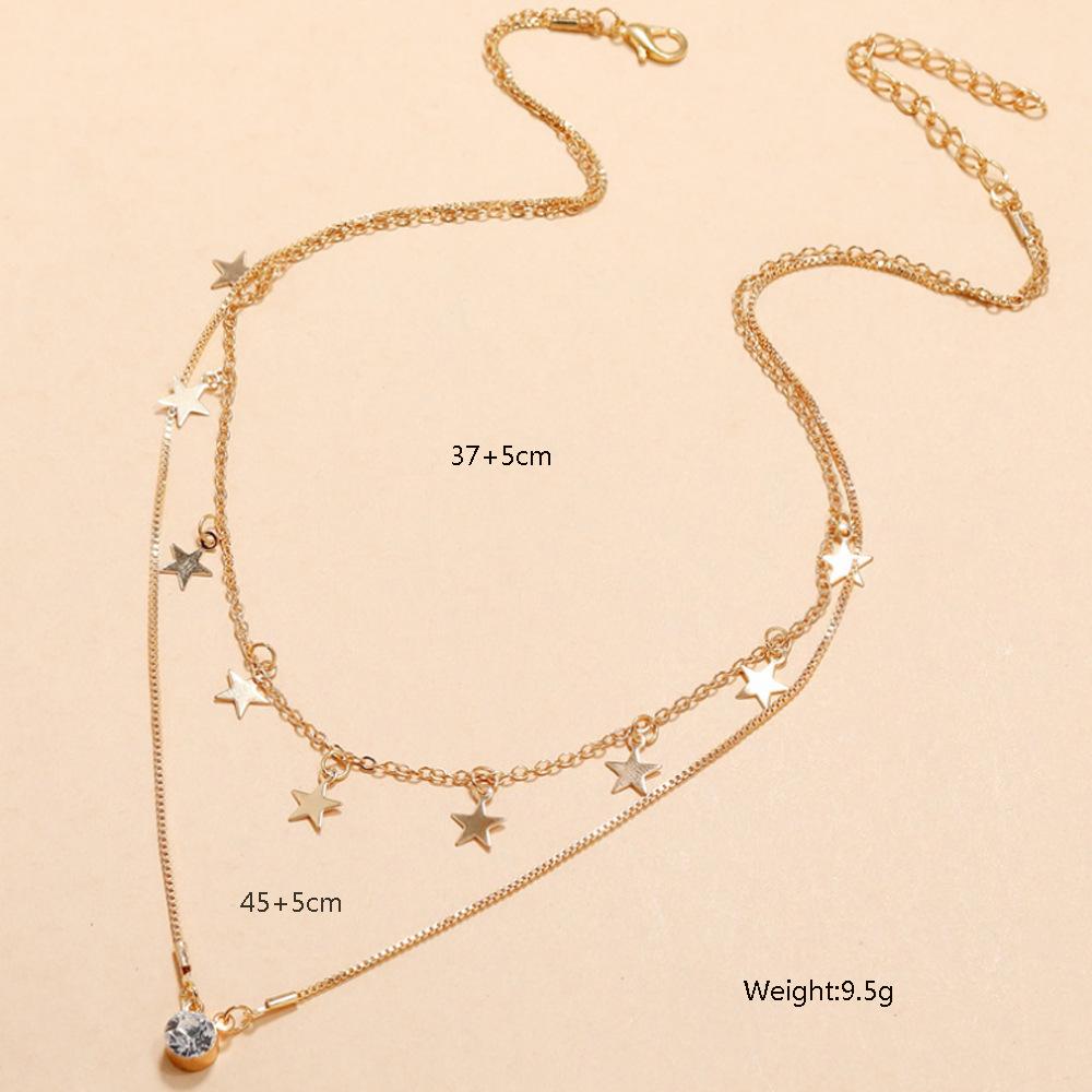 European and American Fashion Temperament Simple Star Five-pointed Star Pendant Necklace Personalized Diamond Necklace Multi-layer Collarbone Chain