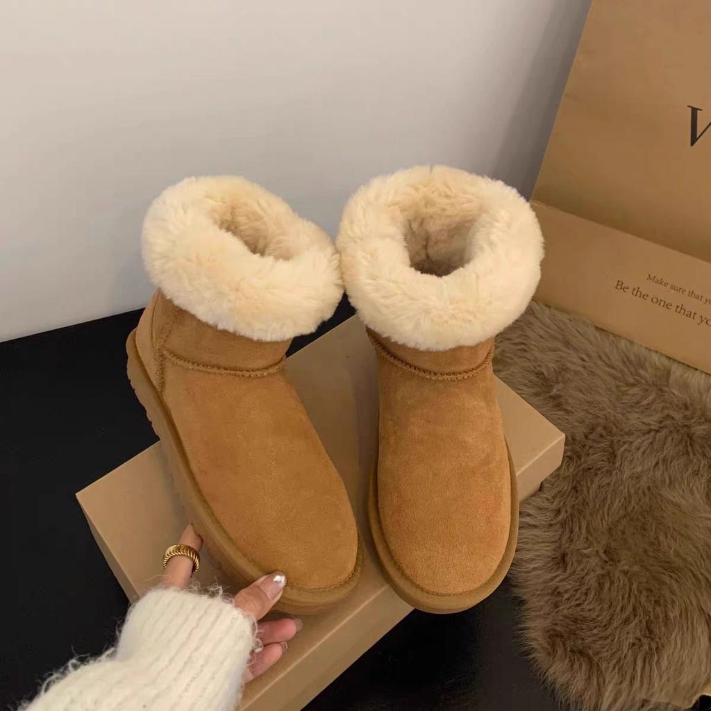 Zwei neue Damen-Winter-Retro-Schneestiefel, gefütterte und verdickte warme Woll-Baumwollschuhe, rutschfeste kurze Stiefel.