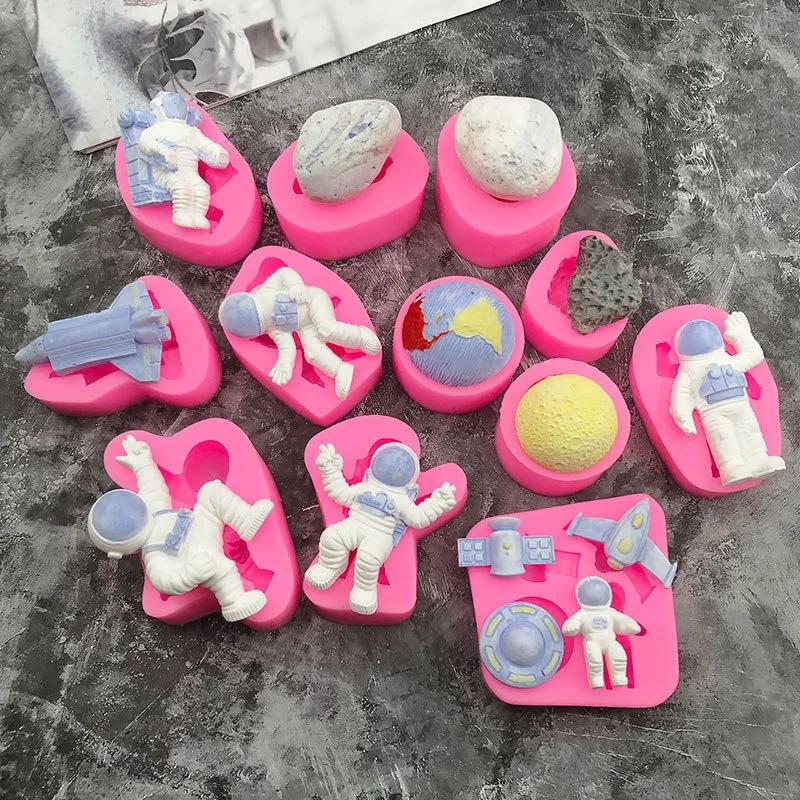 Spacecraft Silicone Mold Space Molds Astronaut Shape Silicone Mould DIY Fondant Tools Cake Decoration Supplies Cartoon Bakeware