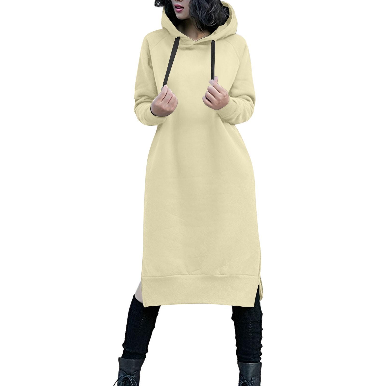 

Милое платье с капюшоном для девочек-подростков, однотонное платье-толстовка с длинными рукавами и карманами на шнурке, осеннее платье больших размеров M хаки