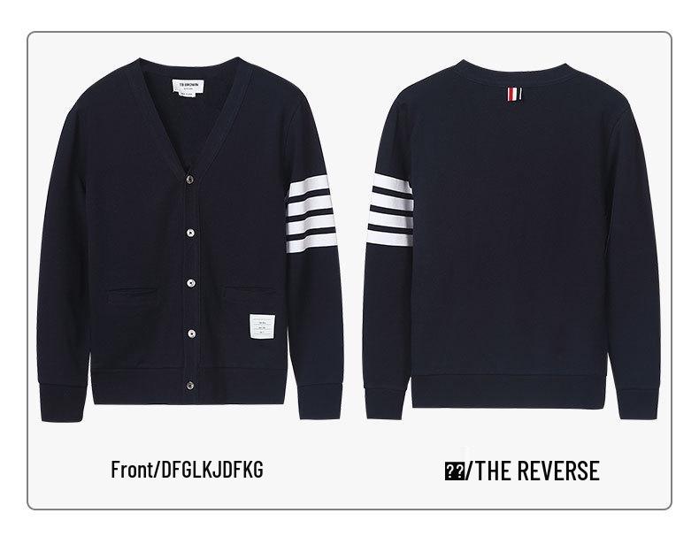 Unisex College Style Cotton Yarn-Dyed Casual Cardigan Jacket