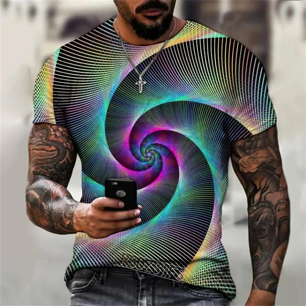Nowa Letnia Męska Koszulka z Abstrakcyjnym Wzorem Moda Codzienna Drukowana 3D Luźna z Okrągłym Dekoltem Krótki Rękaw Uliczna Osobowość Duże Rozmiary Góry