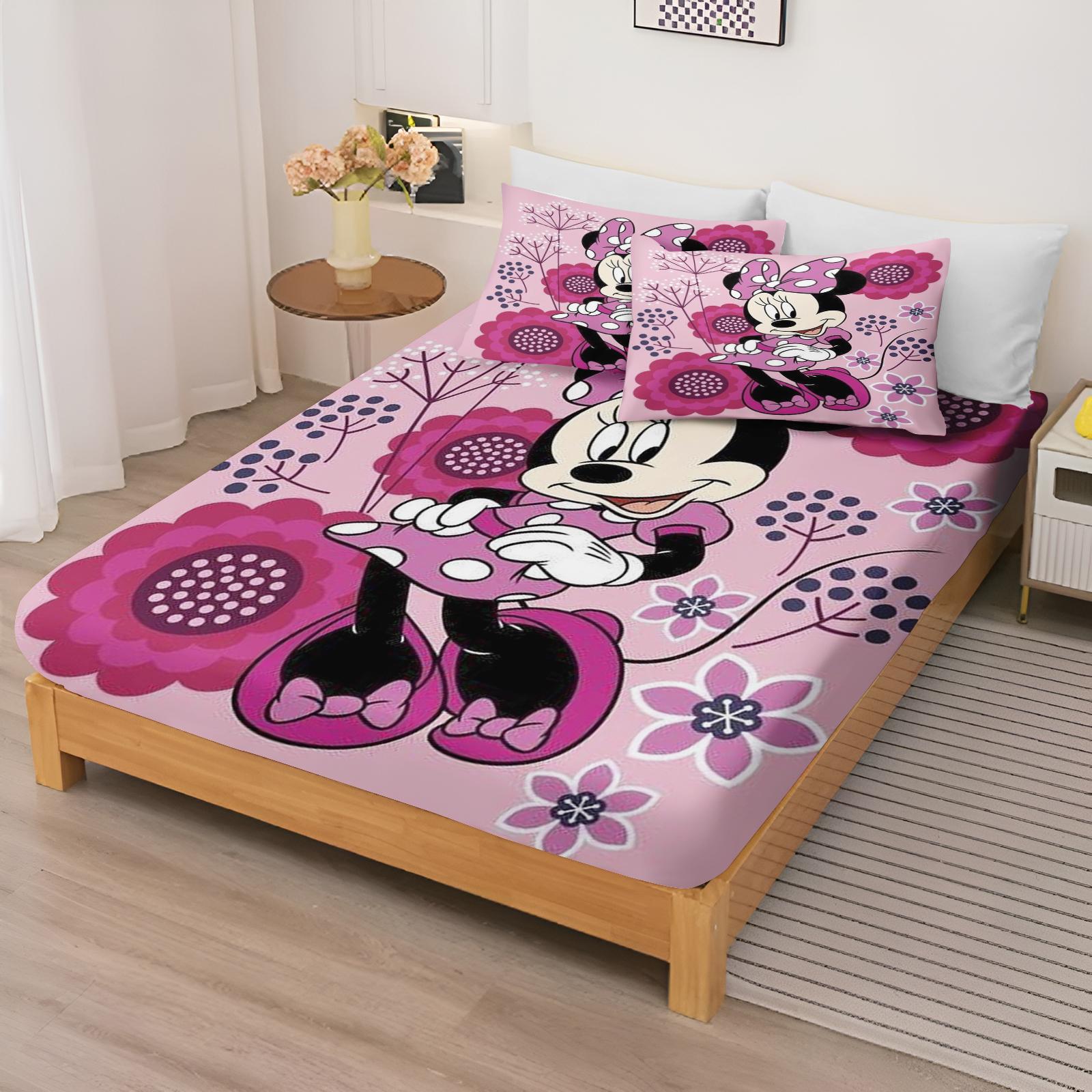 

Cartoon Mickey Mouse Fitted Sheets for Children, Pink Bedding Set, King Size Covers, Printed 100% Polyester 135x200cm