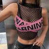 Summer Streetwear Patchwork Hollow Tops For Women Letter Print Crop Tank Tops Black Bodycon Vest Female
