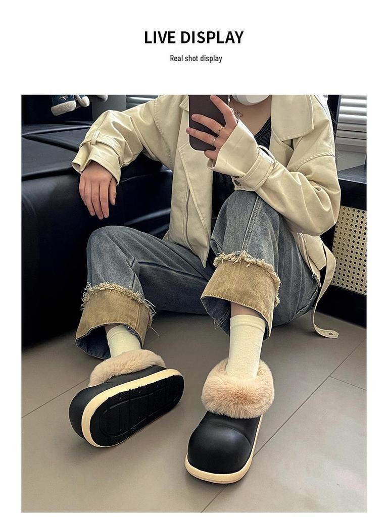 2025 Kuschelige Wasserdichte Baumwoll-Hausschuhe für Mädchen: Winter mit Samtfutter, dicke Sohle, für den Außenbereich