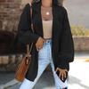 Women Suit Coat Suit Lapel Long Sleeve Solid Color Knitting Coat with Pockets Loose Fit Single Button Sweater Coat