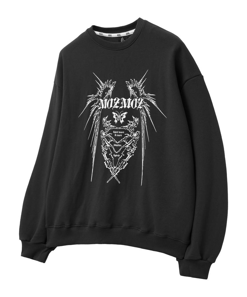 MOZMOZ Soft French Terry Neo Tribal Oversized Sweatshirt Black