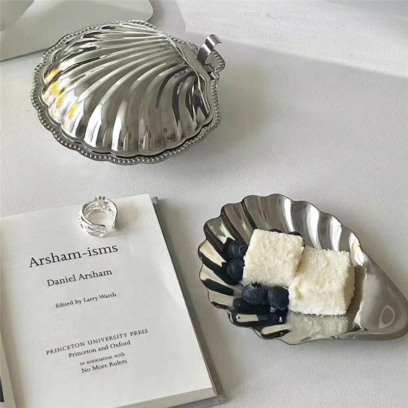Stainless Steel Plate Shell Shaped Dish Metal Cheese Dessert Dish Plate Jewelry Storage Metal Tray Soap Box Table Decoration