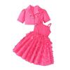 Girls Short Suit Jacket + Butterfly Mesh Suspender Long Skirt Two-piece Set