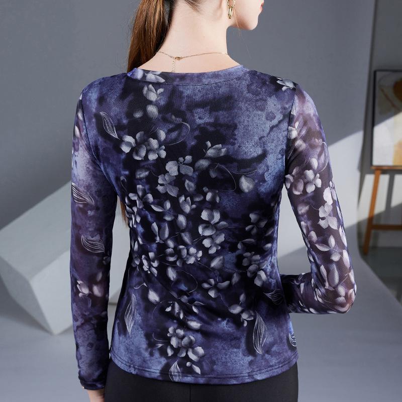 2025 Spring & Autumn Printed Long Sleeve Casual T-shirt for Stylish Middle-aged Women