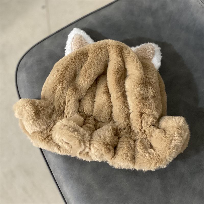 

JYL TS DIY Берет из кроличьего меха Женский Осенний Зимний Милый Шляпа-ведро с Ушками Искусственный Мех 1222Mao12984 темные хаки