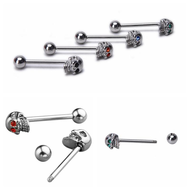 14G Edelstahl Cz Edelstein Totenkopf silbrig Zungenhantel Ring Bar Körperpiercing