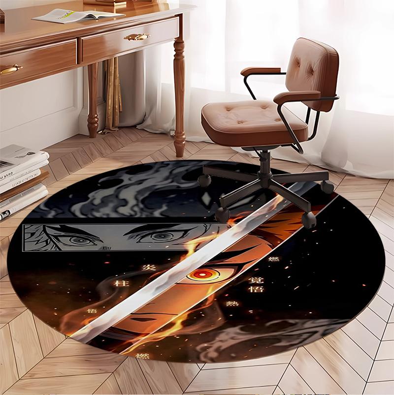 Runder Teppich mit Demon Slayer Muster, Innen-/Außenmatte, für Picknick, Spielzimmer, Schlafzimmer, Büro, Wohnzimmer, Heimdeko Teppich, Geburtstagsgeschenk