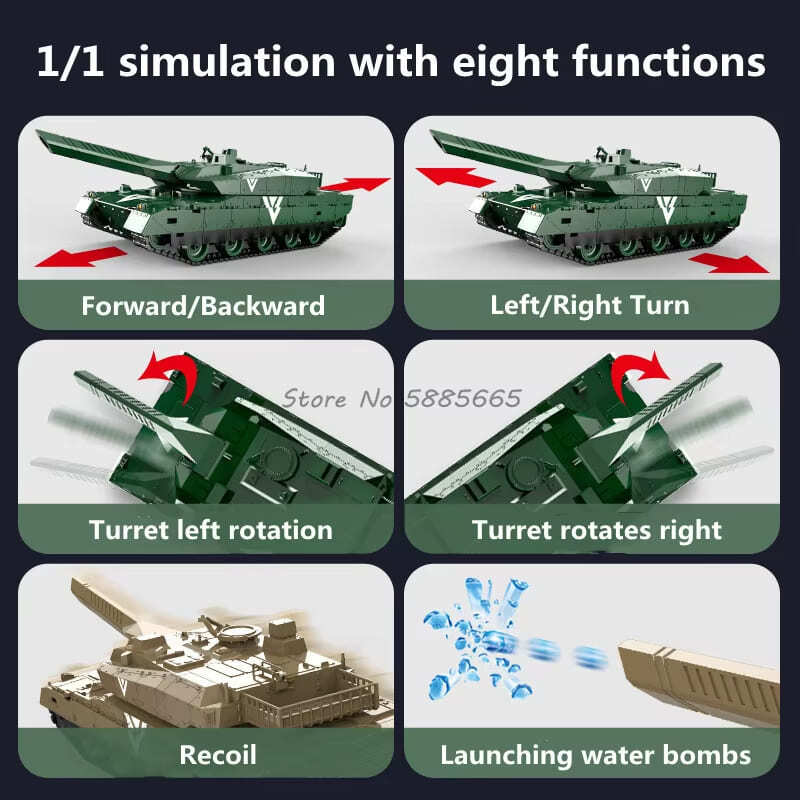 Neuer ferngesteuerter Panzer mit Gestenerkennung und Dualmodus zum Abfeuern einer Wasserbombe, um 330 ° drehbarer Geschützturm, Rückstoß in 60 Minuten, LED-Beleuchtung, RCTank, Geschenkspielzeug für Jungen