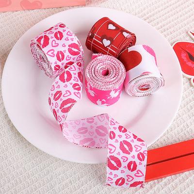 Valentine'S Day Webbing Gift Packaging With Love Lip Print Lace Romantic Qixi Festival Venue Layout Accessories