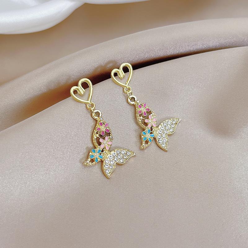 2025 Colorful Heart-Shaped Rhinestone Stud Earrings for Women - Zinc Alloy