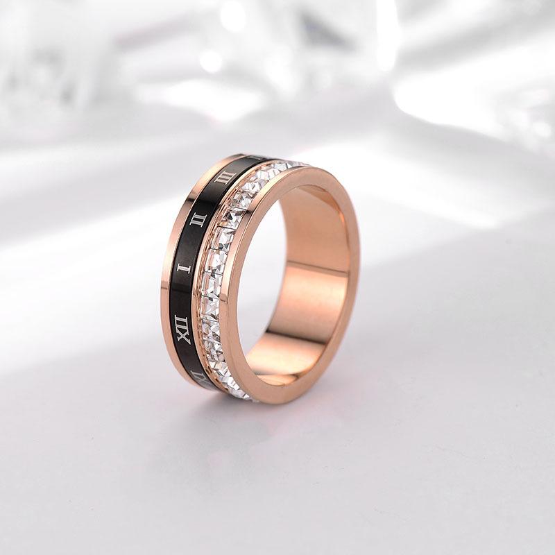 Minimalist Titanium Steel Couple Rings Non Tarnish Diamond Inlaid Matching Bands Jewelry