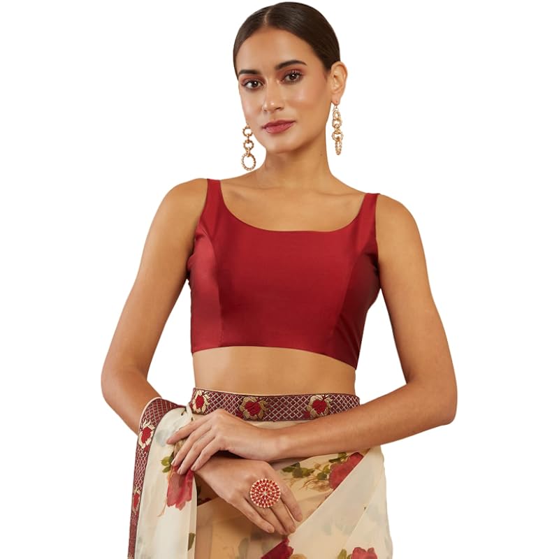 Soch Maroon Spaghetti Solid U-Neck Sleeveless Blouse - 36