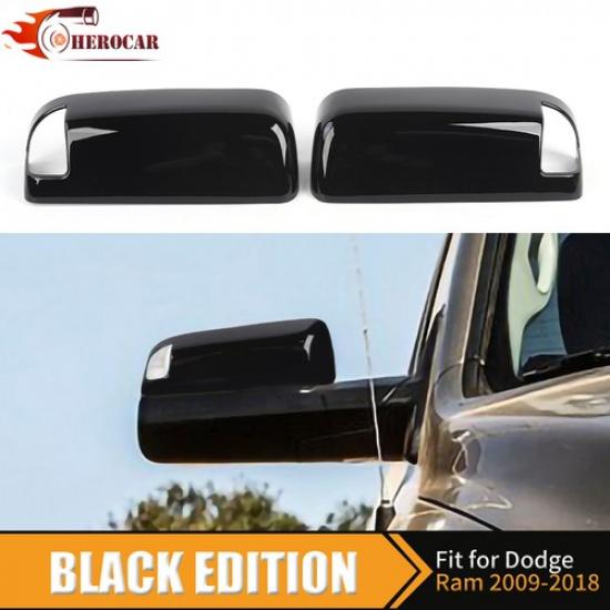 2x Black Top Half Rearview Mirror Cover W/turn Signal For 2010-18 Dodge Ram 1500