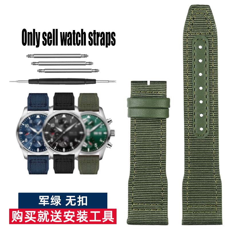 20 21 22mm Braccialetto Blu Verde di Alta Qualità per Orologio IWC Cinturino in Nylon e Vera Pelle Big Pilot Little Prince Mark 18