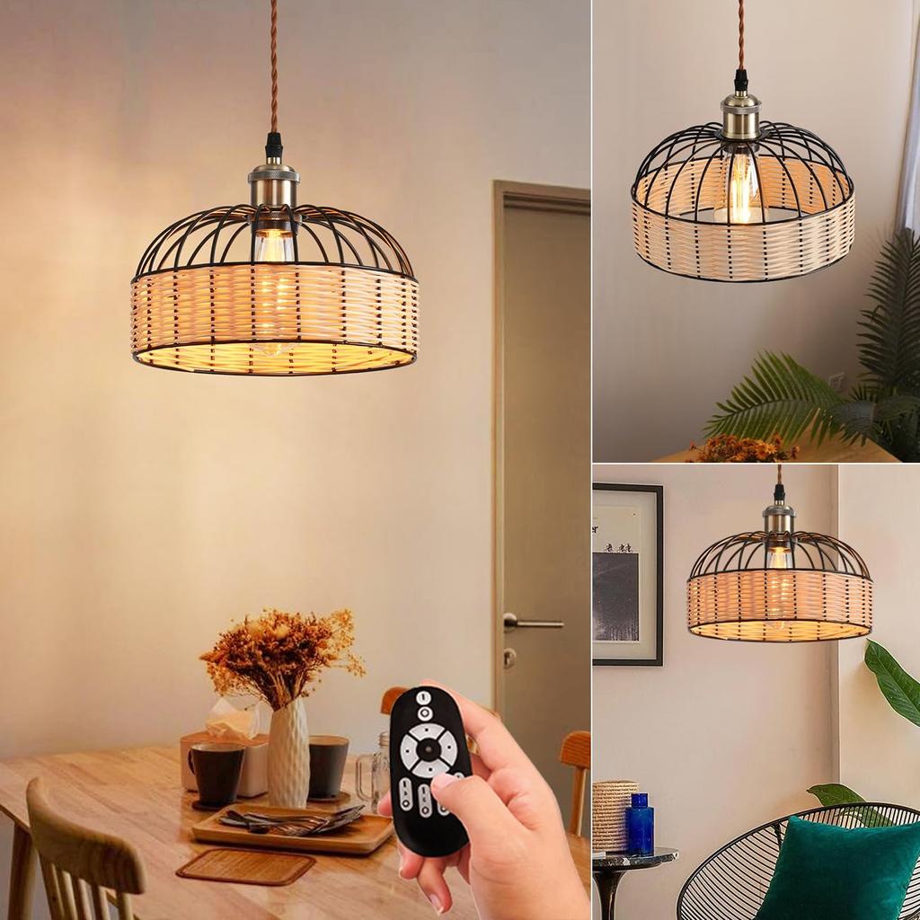 LVWIT Pendant E26 25cm Track with Ceiling Woven LED Bulb Color Temperature 6W Power Remote Cord 100cm Adjustable Suitable for Dining Living Night