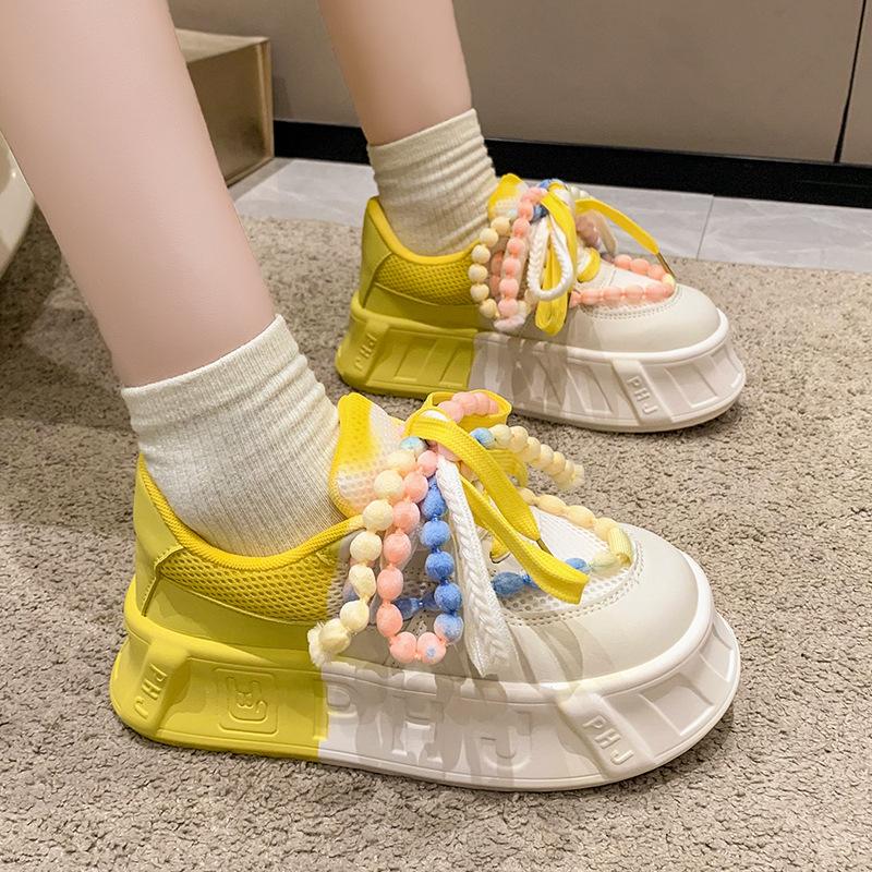 Fashion High Quality Womens Casual Sports Shoes Cherry Blossom Pink Cute Platform Shoes Fashion Versatile Trendy Lace Up Womens Sneakers