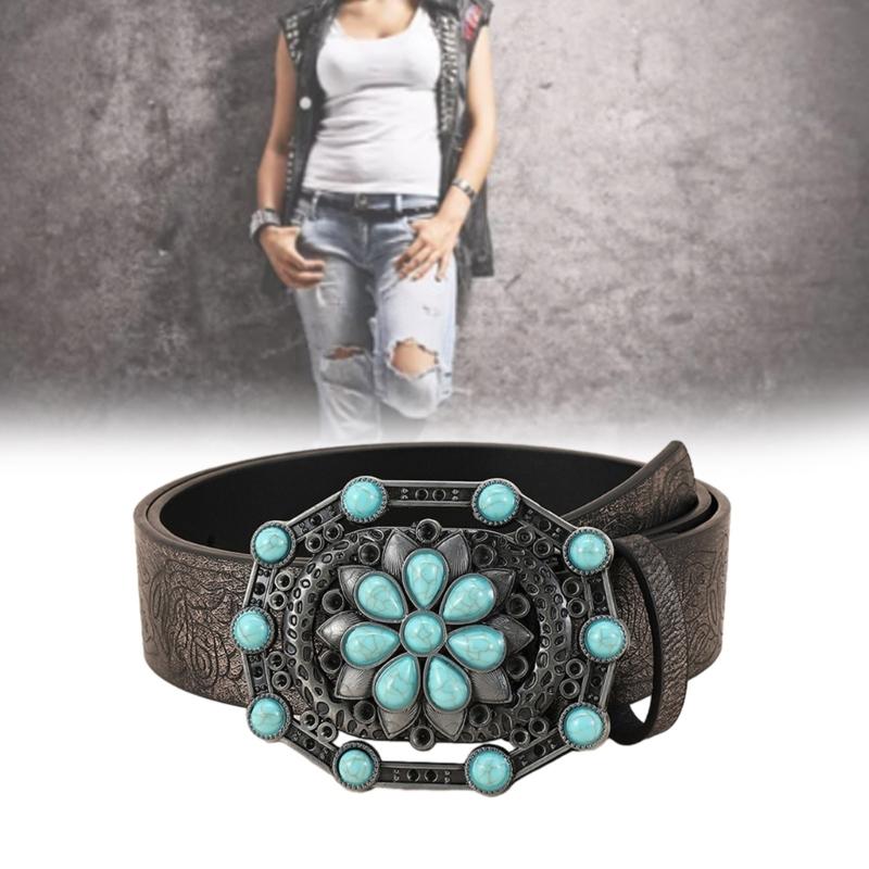 Modischer Jeansgürtel mit Schnalle All-Match-Design Westlicher Cowgirl-Hüftgürtel Gravierte Saphir-Gürtelverzierungen