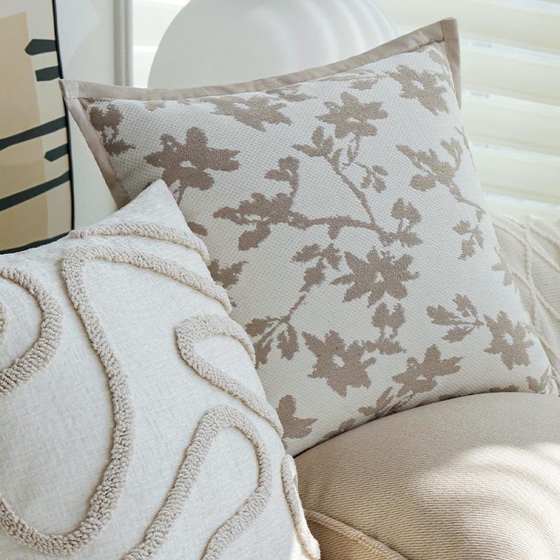 Cream Style Pillow, White Floral Pillow, Pillow Case, Sofa Decorative Pillow Case, Model Room Bay Window Cushion with Core