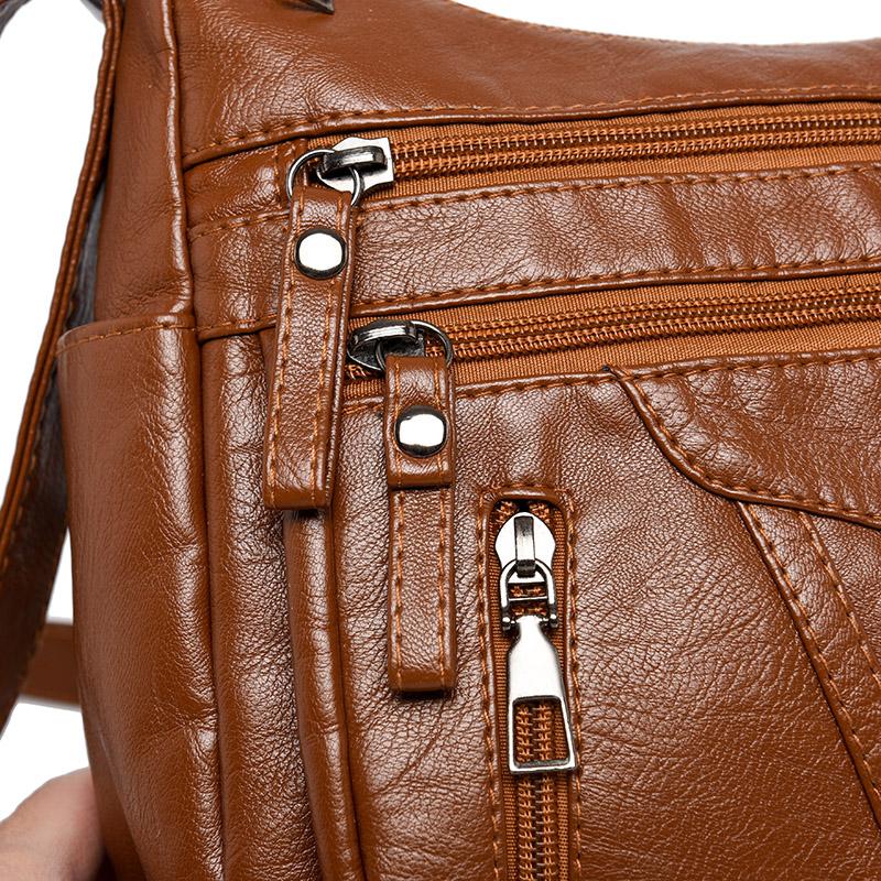 Dámská kabelka středního věku z měkké kůže, velkokapacitní vícevrstvá crossbody taška