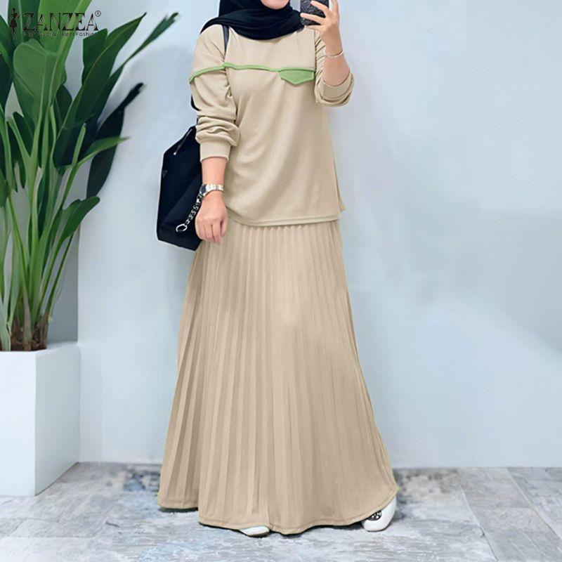 ZANZEA Women Long Sleeve Blouse and Long Skirts Casual Two Piece Suit Sets