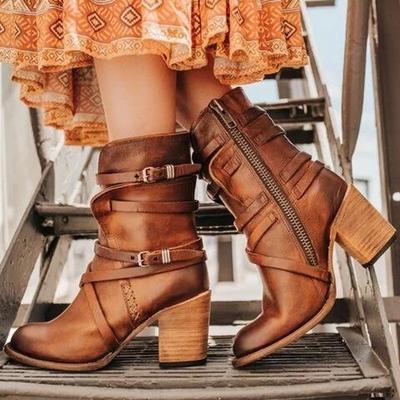 Fashion Punk Gothic Style Buckle Strap Round Toe Boots Women Shoes Zipper Boots Street Haulage Motor Mujer Zapatos 698