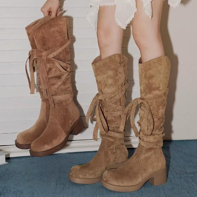 Soft leather French retro style strap medium and high knight boots for women 2025 new fashion inner height increase versatile boots for women