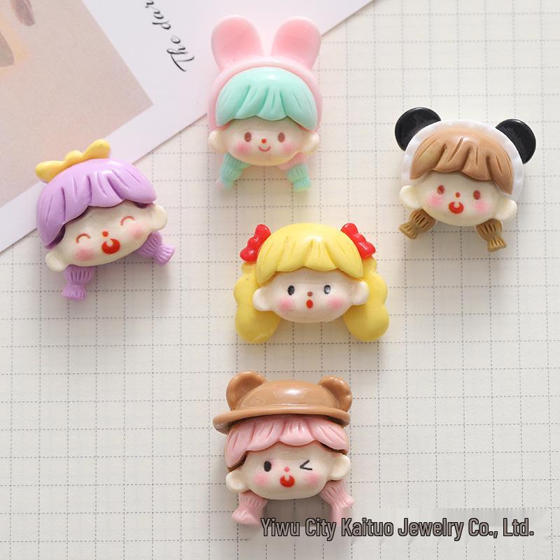 Glossy Cute Girl Resin Accessories for DIY: Phone Case, Hair Clip, Fridge Magnet, Crocs Decor.