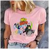 100% Polyester Rundhals Kurzarm T-Shirt für Animationsfans Kreatives Trendmuster Lässige Sportmode